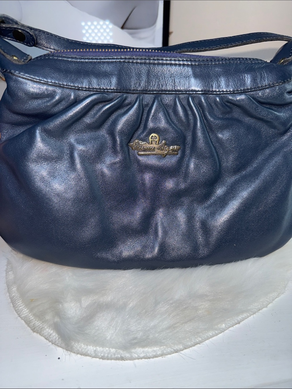 Etienne Aigner Dark Navy Gathered Leather Shoulder Bag